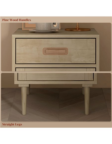 HOMCOM Bedside Tables Set of 2, Rattan Side Tables with Drawer, Cabinet and Adjustable Shelf, Boho Bedside Cabinets with Storage - pic 193456 | FastDaddyshop