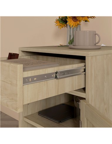 HOMCOM Bedside Tables Set of 2, Rattan Side Tables with Drawer, Cabinet and Adjustable Shelf, Boho Bedside Cabinets with Storage