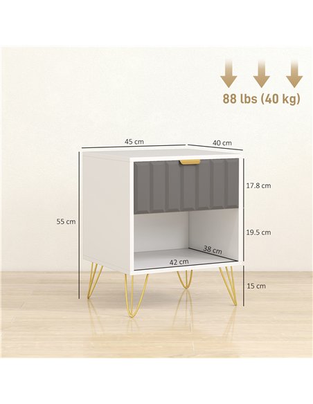 HOMCOM Bedside Table Modern Bedside Cabinet with Drawer and Open Compartment, 45 x 40 x 55, White - pic 193461 | FastDaddyshop