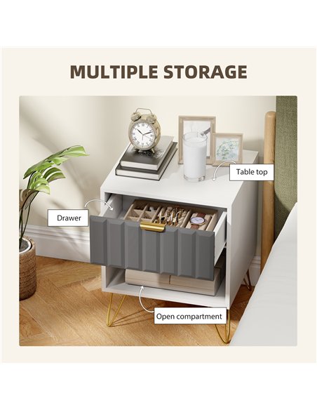 HOMCOM Bedside Table Modern Bedside Cabinet with Drawer and Open Compartment, 45 x 40 x 55, White - pic 193462 | FastDaddyshop