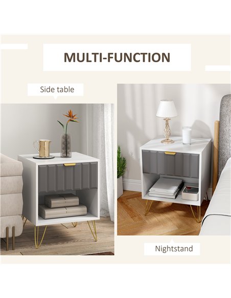 HOMCOM Bedside Table Modern Bedside Cabinet with Drawer and Open Compartment, 45 x 40 x 55, White - pic 193463 | FastDaddyshop