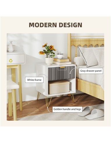 HOMCOM Bedside Table Modern Bedside Cabinet with Drawer and Open Compartment, 45 x 40 x 55, White