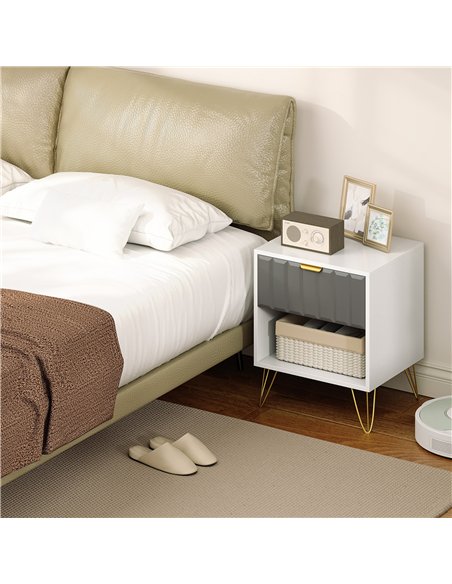 HOMCOM Bedside Table Modern Bedside Cabinet with Drawer and Open Compartment, 45 x 40 x 55, White - pic 193465 | FastDaddyshop