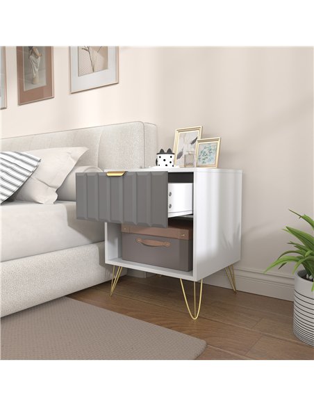 HOMCOM Bedside Table Modern Bedside Cabinet with Drawer and Open Compartment, 45 x 40 x 55, White - pic 193466 | FastDaddyshop