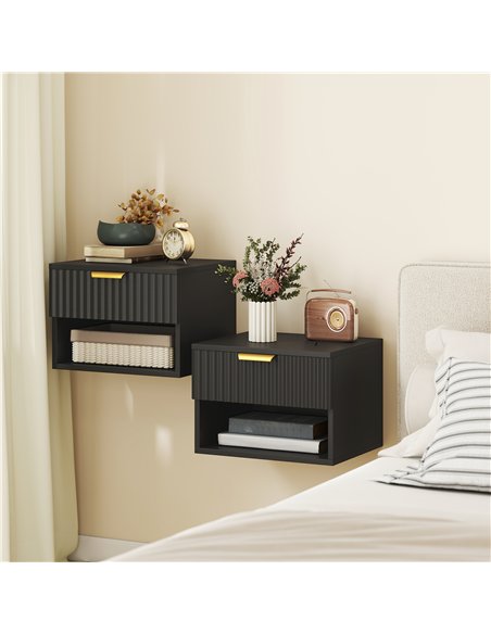 HOMCOM Floating Nightstands Set of 2, Modern Wall Mounted Bedside Tables, Black - pic 193469 | FastDaddyshop