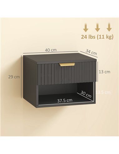 HOMCOM Floating Nightstands Set of 2, Modern Wall Mounted Bedside Tables, Black