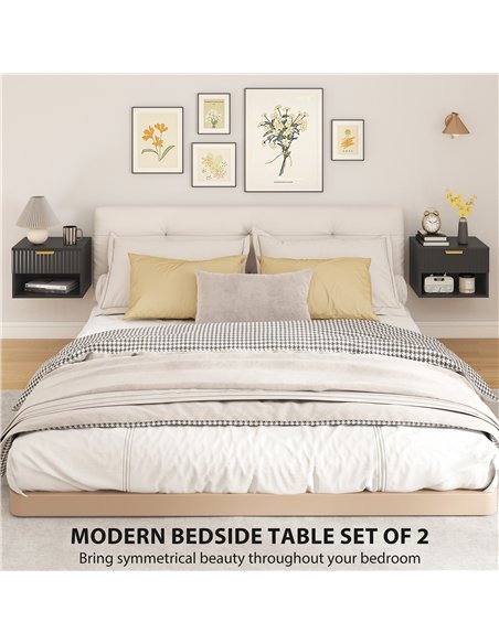 HOMCOM Floating Nightstands Set of 2, Modern Wall Mounted Bedside Tables, Black - pic 193471 | FastDaddyshop