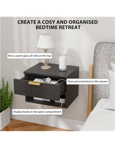 HOMCOM Floating Nightstands Set of 2, Modern Wall Mounted Bedside Tables, Black
