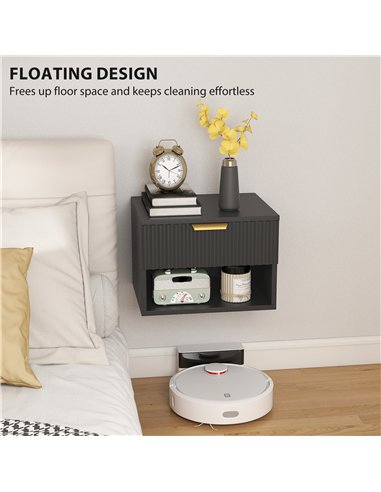 HOMCOM Floating Nightstands Set of 2, Modern Wall Mounted Bedside Tables, Black