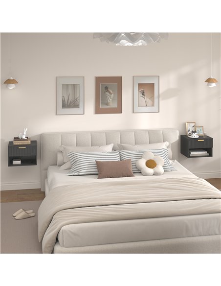 HOMCOM Floating Nightstands Set of 2, Modern Wall Mounted Bedside Tables, Black - pic 193475 | FastDaddyshop