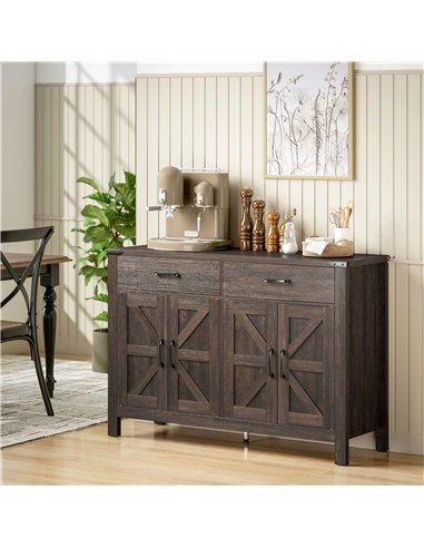 HOMCOM Kitchen Cupboard, Sideboard with 4 Doors, 2 Drawers and 2 Adjustable Shelves for Dining Room, Dark Brown