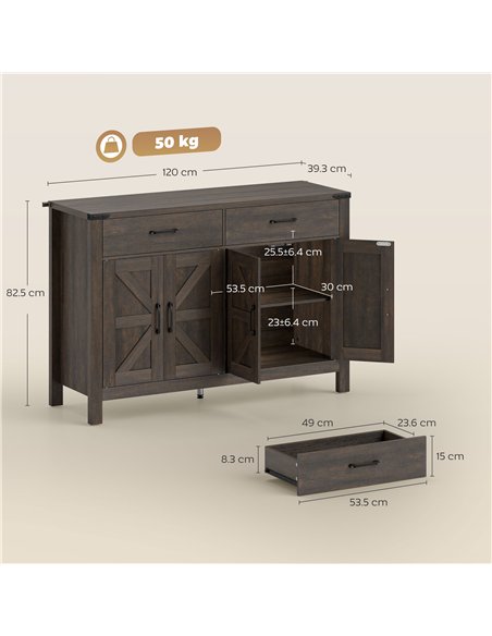 HOMCOM Kitchen Cupboard, Sideboard with 4 Doors, 2 Drawers and 2 Adjustable Shelves for Dining Room, Dark Brown - pic 193479 | FastDaddyshop