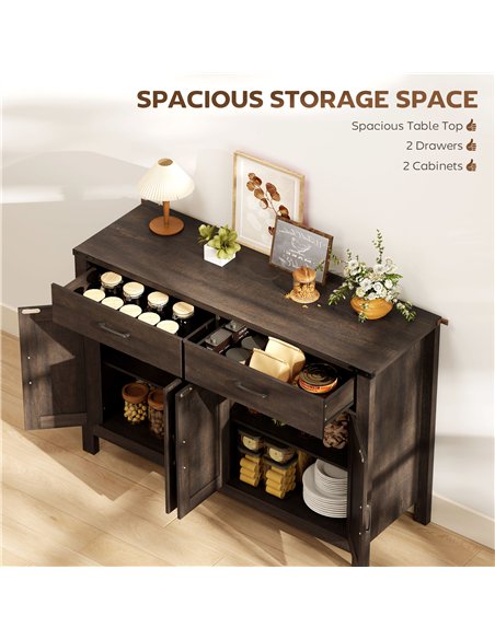 HOMCOM Kitchen Cupboard, Sideboard with 4 Doors, 2 Drawers and 2 Adjustable Shelves for Dining Room, Dark Brown - pic 193480 | FastDaddyshop