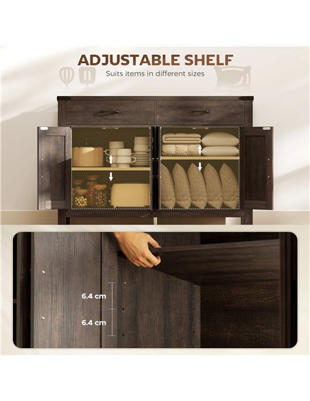HOMCOM Kitchen Cupboard, Sideboard with 4 Doors, 2 Drawers and 2 Adjustable Shelves for Dining Room, Dark Brown - pic 193481 | FastDaddyshop