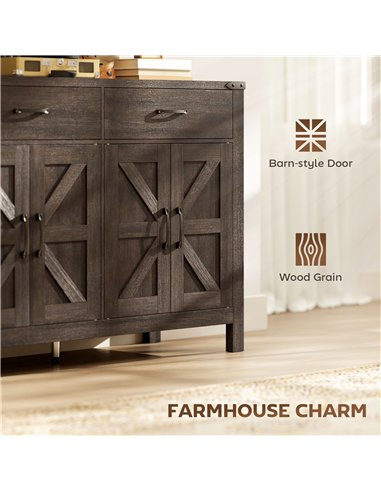 HOMCOM Kitchen Cupboard, Sideboard with 4 Doors, 2 Drawers and 2 Adjustable Shelves for Dining Room, Dark Brown