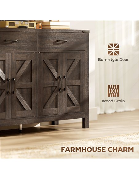 HOMCOM Kitchen Cupboard, Sideboard with 4 Doors, 2 Drawers and 2 Adjustable Shelves for Dining Room, Dark Brown - pic 193483 | FastDaddyshop