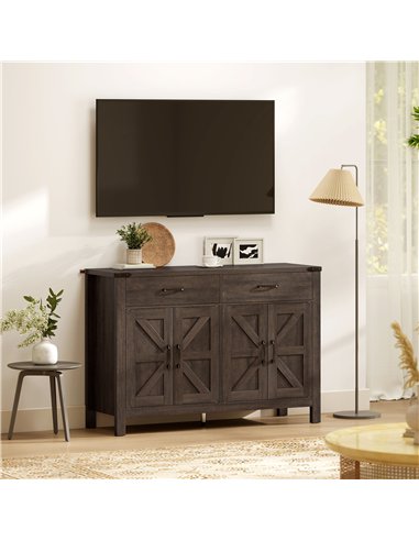 HOMCOM Kitchen Cupboard, Sideboard with 4 Doors, 2 Drawers and 2 Adjustable Shelves for Dining Room, Dark Brown