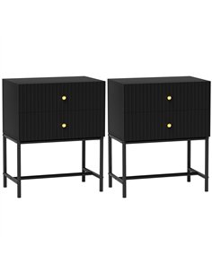 HOMCOM Elegant Two-Drawer Bedside Table Set of 2 - Black
