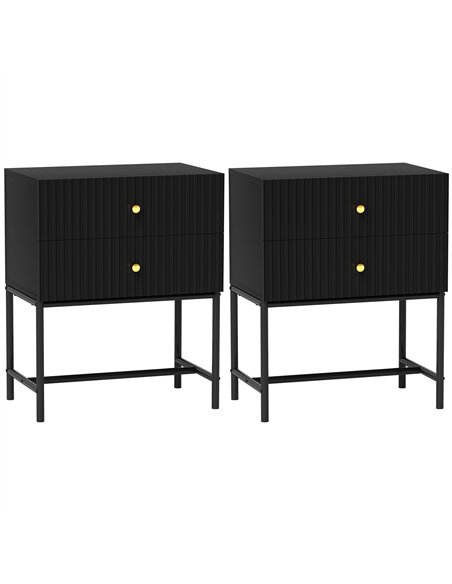 HOMCOM Elegant Two-Drawer Bedside Table Set of 2 - Black - pic 193486 | FastDaddyshop