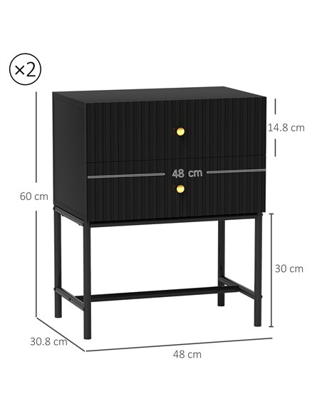 HOMCOM Elegant Two-Drawer Bedside Table Set of 2 - Black - pic 193488 | FastDaddyshop