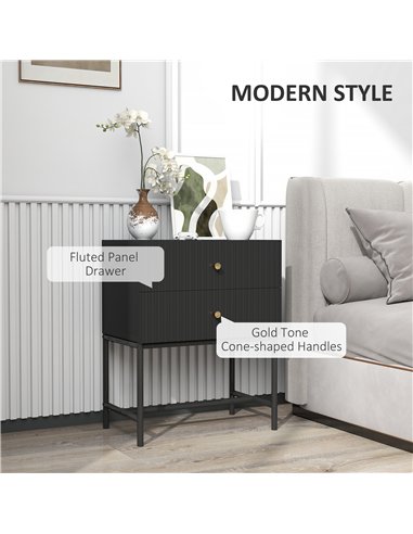 HOMCOM Elegant Two-Drawer Bedside Table Set of 2 - Black