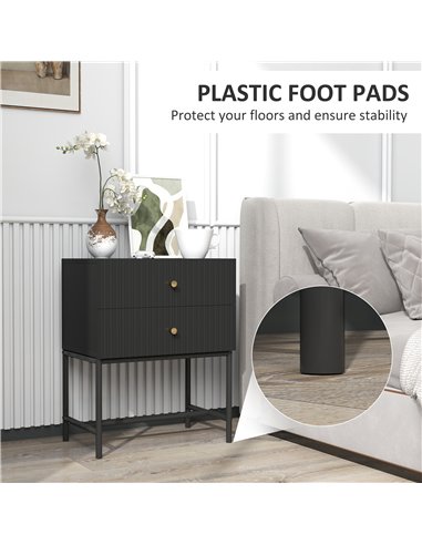 HOMCOM Elegant Two-Drawer Bedside Table Set of 2 - Black
