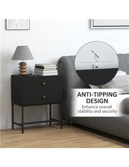 HOMCOM Elegant Two-Drawer Bedside Table Set of 2 - Black - pic 193492 | FastDaddyshop