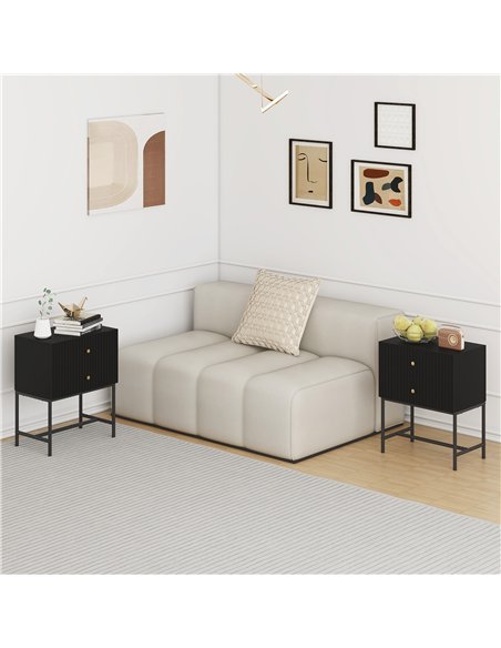 HOMCOM Elegant Two-Drawer Bedside Table Set of 2 - Black - pic 193494 | FastDaddyshop