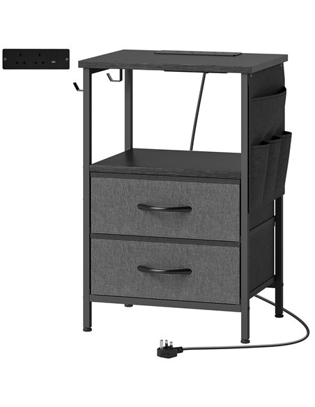 HOMCOM Bedside Table with Charging Station - Black - pic 193495 | FastDaddyshop