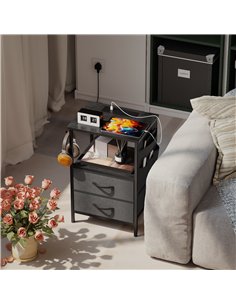 HOMCOM Bedside Table with Charging Station - Black 2