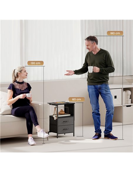 HOMCOM Bedside Table with Charging Station - Black - pic 193498 | FastDaddyshop