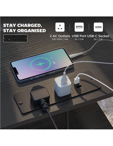 HOMCOM Bedside Table with Charging Station - Black