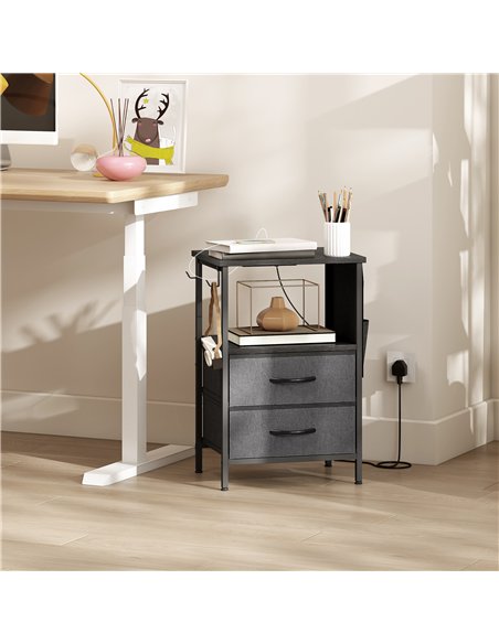 HOMCOM Bedside Table with Charging Station - Black - pic 193503 | FastDaddyshop