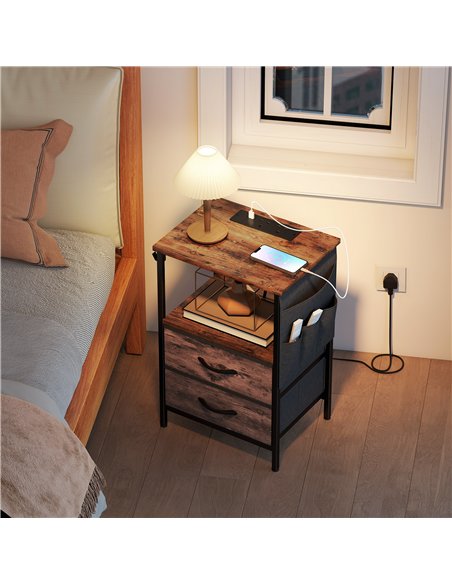 HOMCOM Bedside Table with Charging Station - Rustic Brown - pic 193511 | FastDaddyshop