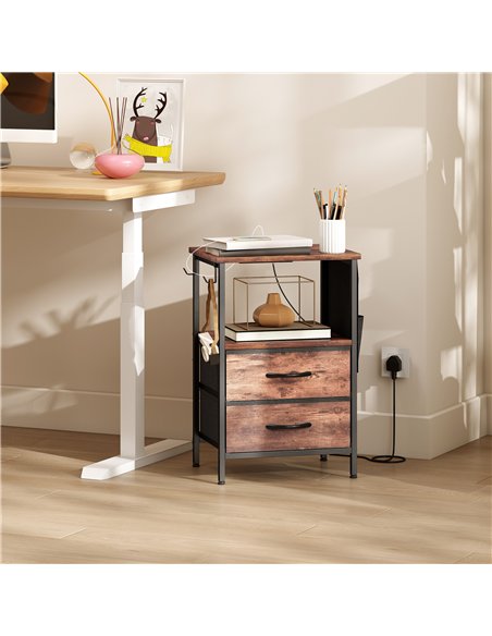 HOMCOM Bedside Table with Charging Station - Rustic Brown - pic 193512 | FastDaddyshop