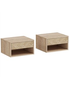 HOMCOM Set of Two Floating Bedside Tables - Natural Wood Finish