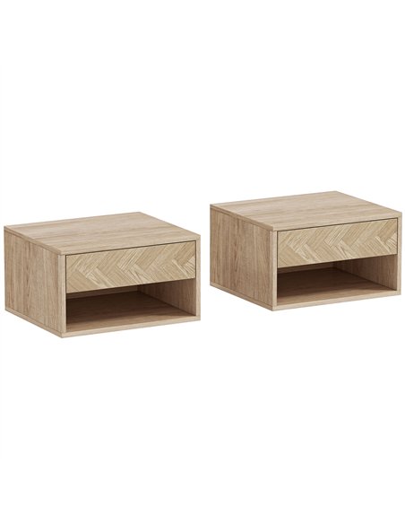 HOMCOM Set of Two Floating Bedside Tables - Natural Wood Finish - pic 193513 | FastDaddyshop