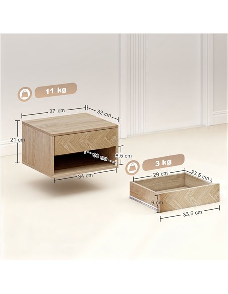 HOMCOM Set of Two Floating Bedside Tables - Natural Wood Finish - pic 193515 | FastDaddyshop