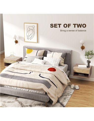 HOMCOM Set of Two Floating Bedside Tables - Natural Wood Finish