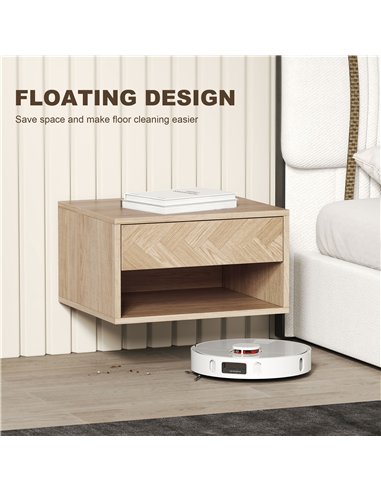 HOMCOM Set of Two Floating Bedside Tables - Natural Wood Finish