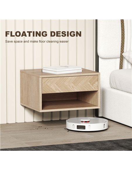 HOMCOM Set of Two Floating Bedside Tables - Natural Wood Finish - pic 193517 | FastDaddyshop