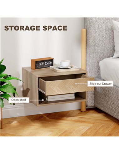 HOMCOM Set of Two Floating Bedside Tables - Natural Wood Finish