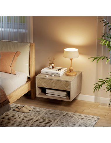 HOMCOM Set of Two Floating Bedside Tables - Natural Wood Finish