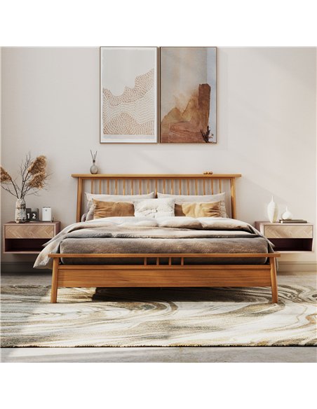 HOMCOM Set of Two Floating Bedside Tables - Natural Wood Finish - pic 193520 | FastDaddyshop