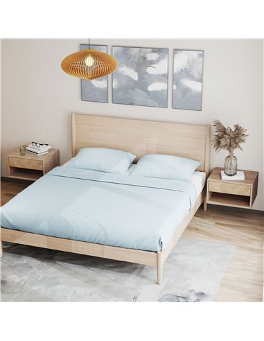 HOMCOM Set of Two Floating Bedside Tables - Natural Wood Finish