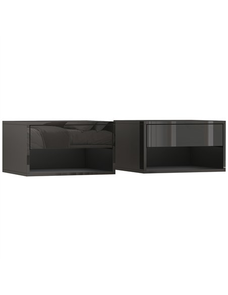 HOMCOM Floating Bedside Tables Set of 2, Wall Mounted Nightstand, High Gloss Black - pic 193522 | FastDaddyshop