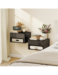 HOMCOM Floating Bedside Tables Set of 2, Wall Mounted Nightstand, High Gloss Black 2