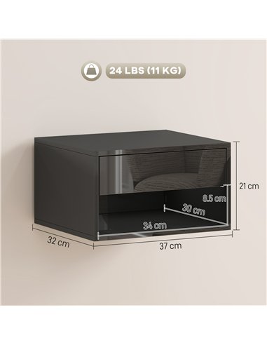 HOMCOM Floating Bedside Tables Set of 2, Wall Mounted Nightstand, High Gloss Black