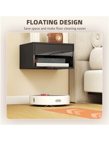 HOMCOM Floating Bedside Tables Set of 2, Wall Mounted Nightstand, High Gloss Black