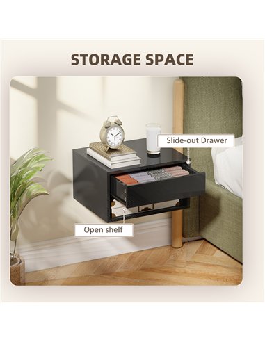HOMCOM Floating Bedside Tables Set of 2, Wall Mounted Nightstand, High Gloss Black